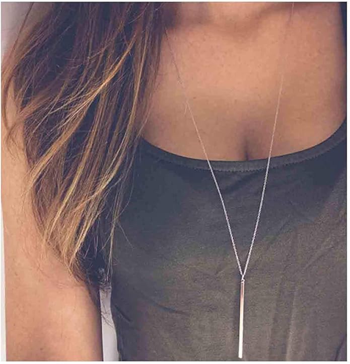 Artmiss Bar Pendant Necklace Gold Long Y-Necklace Delicate Lariat Chain Jewelry for Women