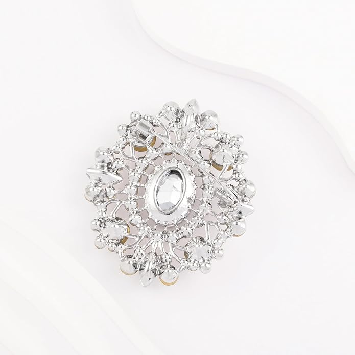LAXPICOL Vintage Clear Austrian Crystal Brooch Pin for Women Elegant Wedding Bridal Brooches Broach Pin 1.69"*1.39"