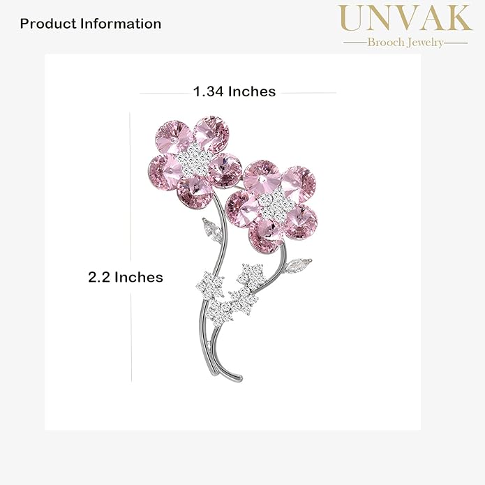 UNVAK Rhinestone Flower Brooch - Crystal Flower Pin for Women - Valentine's Day & Mother's Day Gift