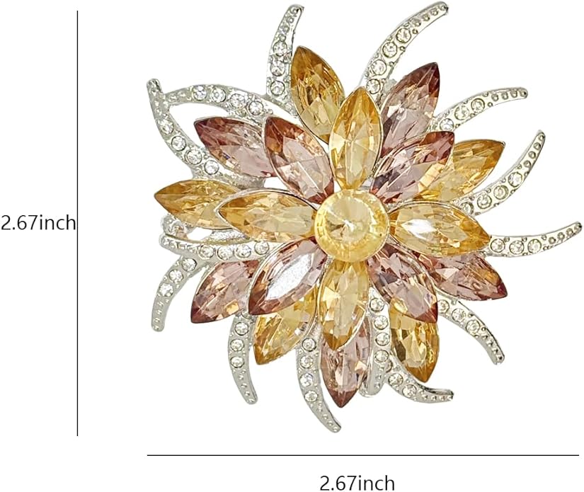 Large Crystal Flower Brooch Pin for Women Red purple pink green Rhinestone Flower Lapel Pin Wedding Party Birthday Dance Banquet Dress Suit Ceremony Clothes Hat Bag Accessories Jewelry