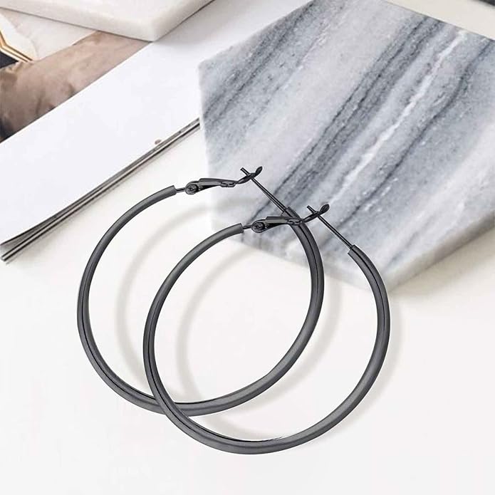 3 Pairs Sterling Silver Hoop Earrings, 14K White Gold Plated Big Hoop Earrings Set for Women 40 50 60MM