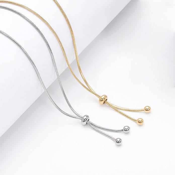 Stainless Steel Beaded Adjustable Long Y Necklace for Women Tassel Dress Sweater Chain Necklace Adjustable Y Necklace Trendy Long Jewellery