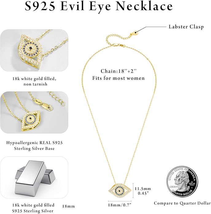 AENEAS Evil Eye Necklace for Women 925 Sterling Silver Necklace Ojo Turco Trendy Jewelry Gifts for Women Wife