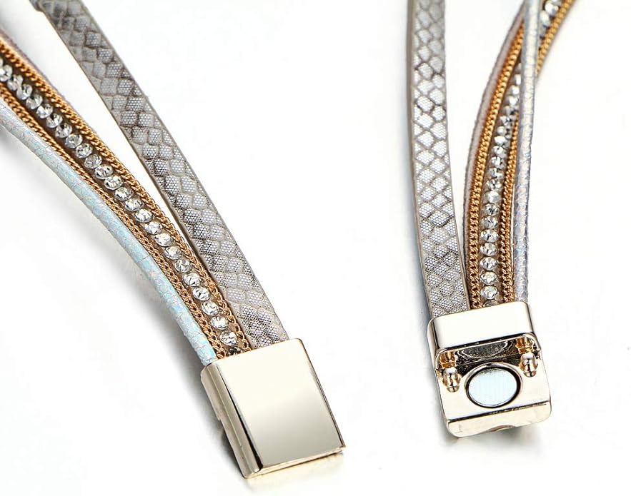 Fesciory Leather Wrap Bracelets for Women, Boho Leopard Multi-Layer Crystal Beads Cuff Bracelet Jewelry