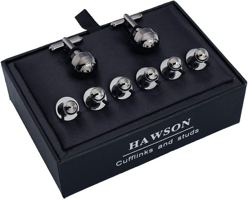 HAWSON Cufflinks and Studs for Men-Fashion Men Vintage Enamel Carbon Fiber Tuxedo Shirt Cufflinks and Studs Set for Regular Wedding Business Accessories