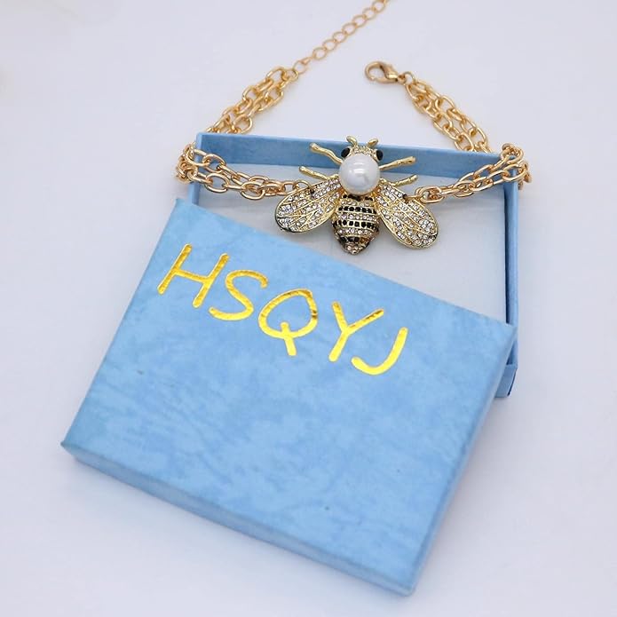 Honey Bee Brooches Crystal Insect Themed Bee Brooch Animal Fashion Shell Pearl Brooch Pin Gold Tone