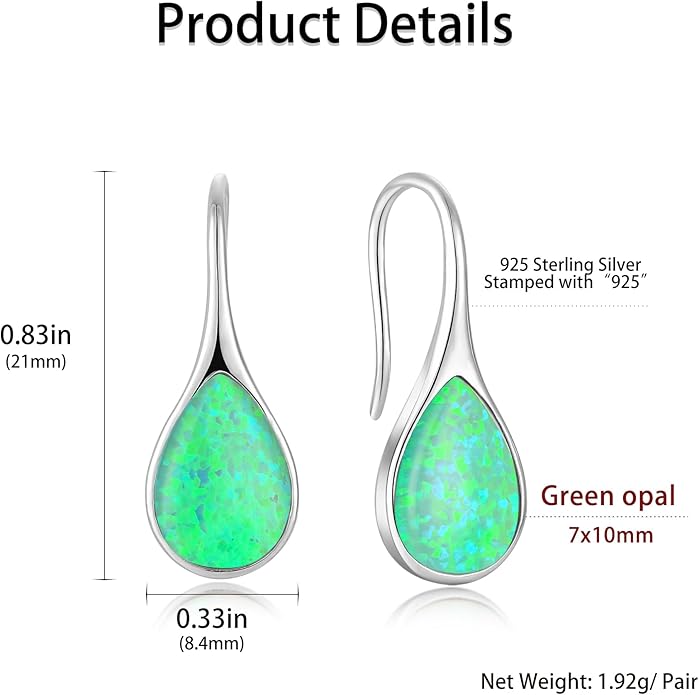 Opal Earrings 925 Sterling Silver Hook Drop Teardrop Gemstone Earrings October Birthstone Dangle Earrings Jewelry Gift for Women