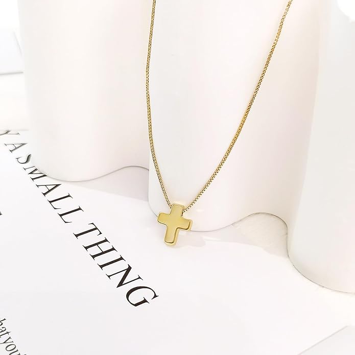 Partm Gold Cross Necklace for Women 14K Plated Dainty Pendant Cross Chain Faith Crucifix Choker Baptism Necklace for Women Trendy Religious Jewelry Hypoallergenic