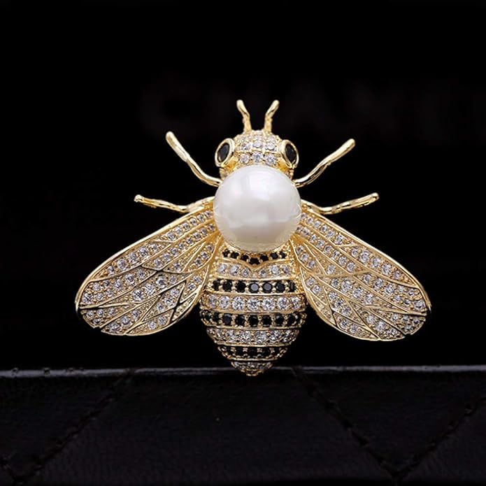 Honey Bee Brooches Crystal Insect Themed Bee Brooch Animal Fashion Shell Pearl Brooch Pin Gold Tone