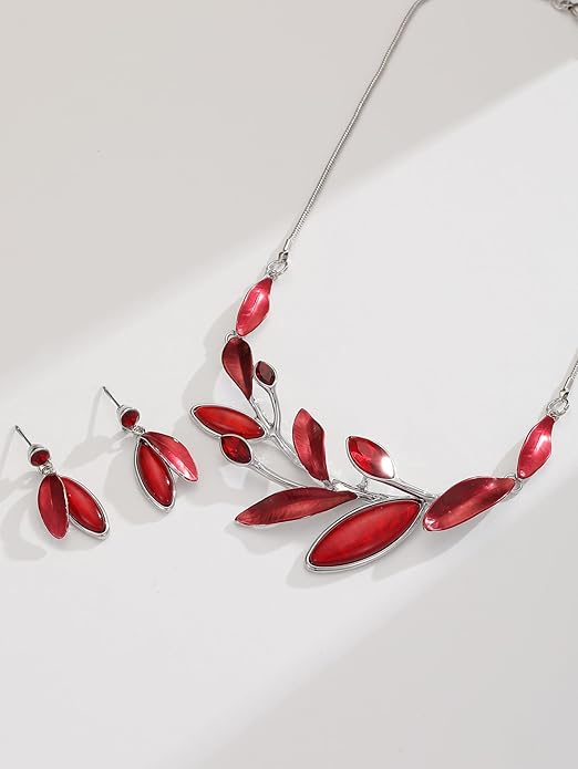 Vintage Chunky Statement Jewelry Set Retro Leaf Floral Geometric Bohemian Boho Bib Necklace Earring Set Fashion Costume Jewelry for Women Girls Wedding Party Prom Unique Gift