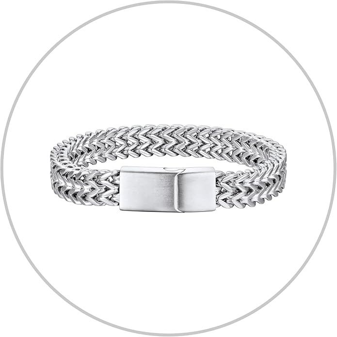 Richsteel Bracelets for Men 6mm/10mm/12mm Width Stainless Steel With Sturdy Clasp Franco Curb Chain Mens Bracelet 7.4/8.2/9 Inches Length