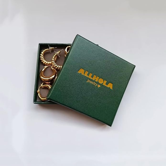 6 Pairs Gold Hoop Earrings for Women, 14K Gold Plated Lightweight Chunky Hoop Earrings Set Hypoallergenic, Thick Open Huggie Hoops Earrings Jewelry for Gifts.