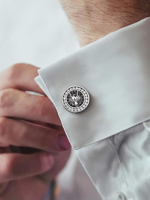 FaithHeart Mens Cufflinks, Norse Viking Tuxedo Shirt Cuff Links, Stainless Steel Cuff Links and Shirt Studs, Gift Box