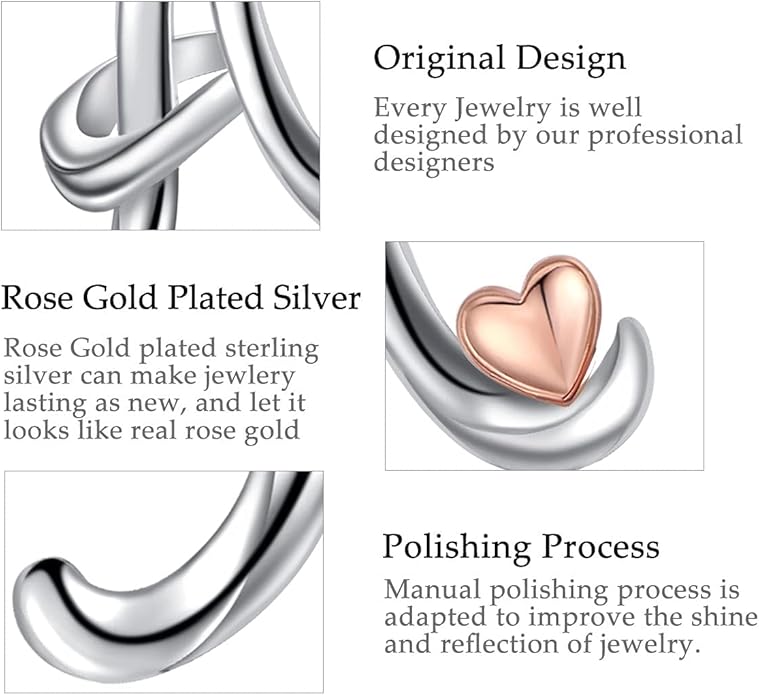 CELESTIA 925 Sterling Silver Initial Necklaces 26 Letter with Rose Gold Heart - 18 Inch Chain
