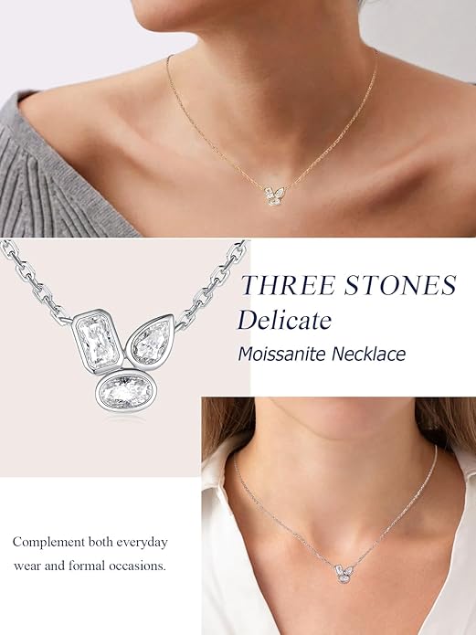 CYW Moissanite/Ruby/Sapphire/Emerald Dainty Pendant Necklace for Women, Novelty Design, Really Authentic Solid 925 Sterling Silver, 16"/18"/20" Adjustable, Birthday Anniversary Valentines Gift