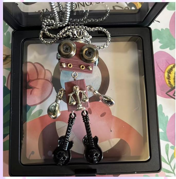 Steampunk Wooden Robot Pendant Necklace, Handmade Punk Style Pendant Zodiac Necklace for Men Women,Creative Birthday Gift