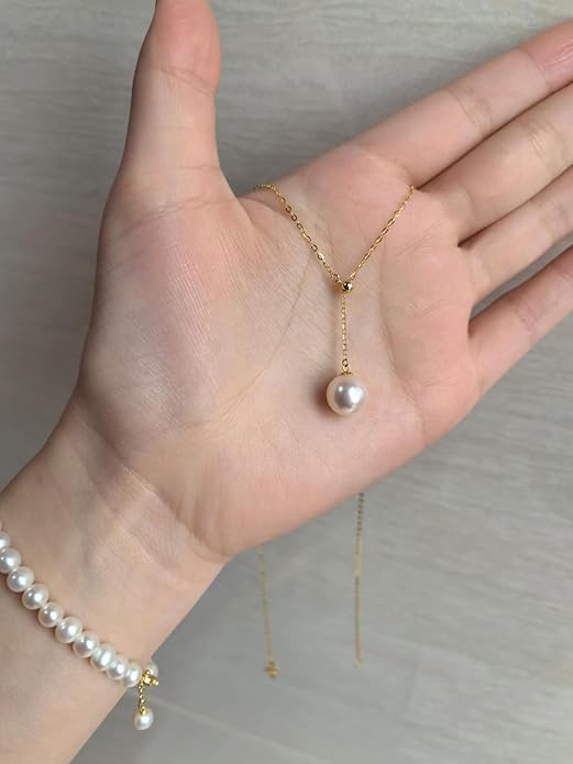 Zeffy Lariat Gold Necklace for Women, Dainty Long Necklace 14k Gold/Silver Plated Layered CZ Beaded Bar Chain Y-Shaped Body Chain Stack Drop Wedding Necklace Trendy Simple Gold Jewelry Gifts