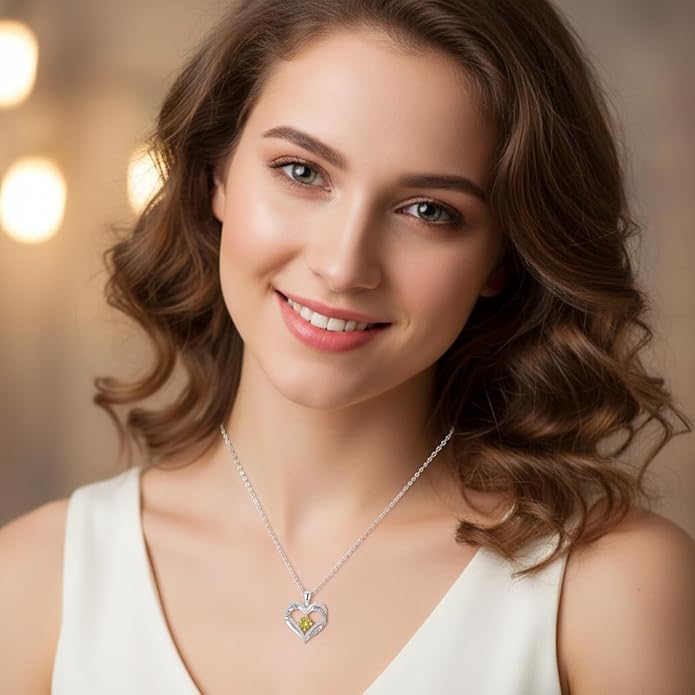Birthstone Heart Necklace for Women Wife Girlfriend Mom Daughter Gifts S925 Silver Jewelry For Anniversary Rose Gold Gifts For Birthday Christmas Mothers Valentines Day