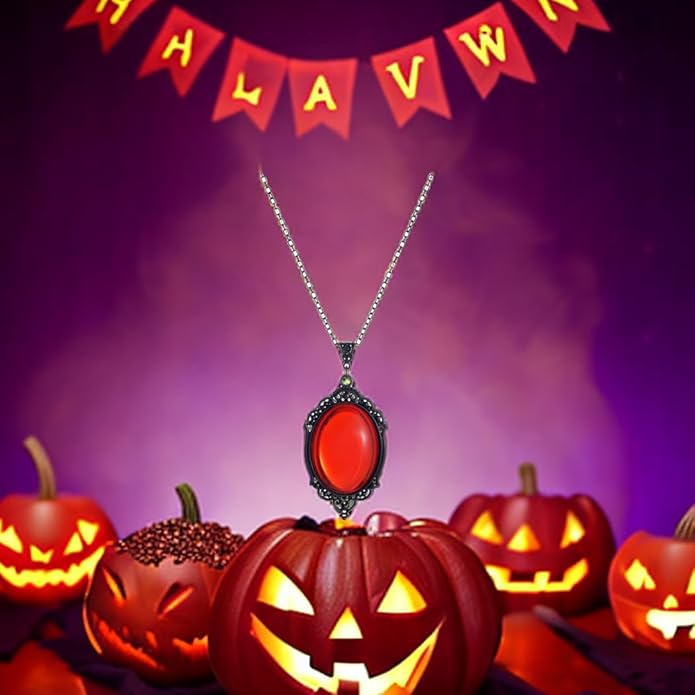 MIFYNN Gothic Stardust Crystal Cameo Necklace Red Purple Crystal Pendant Necklace Vintage Satan Demon Halloween Jewelry for Women