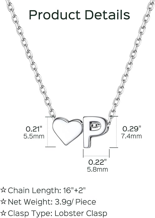 ChicSilver 925 Sterling Silver Heart Initial Necklaces for Women -Dainty Personalized Heart Pendant Letter Alphabet Necklace for Women