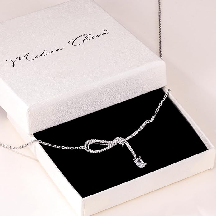 Milan Chiva Gold Pendant Necklace for Women 14K Dainty Cubic Zirconia GemStone Statement Chain Jewelry