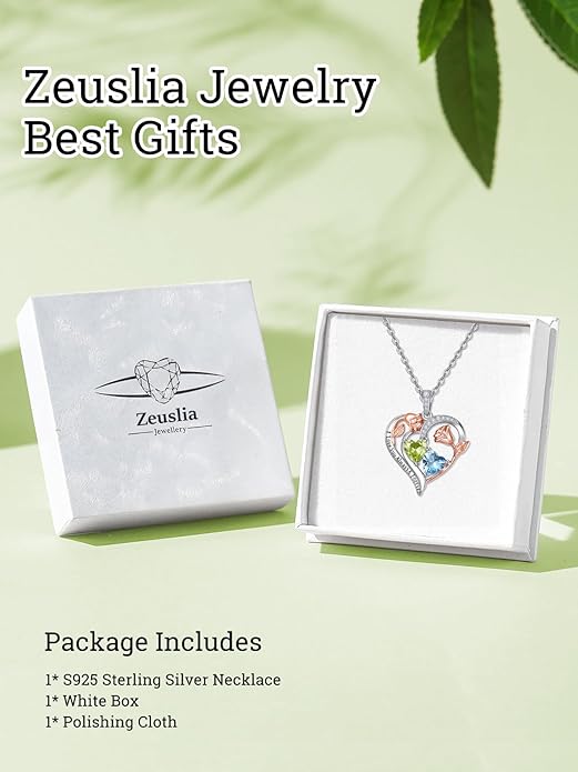 Zeuslia Double Birthstone Necklace Gifts for Wife - 925 Sterling Silver Sunflower/Rose/Crown Cross/Compass/Heart Pendant I Love You Necklace, Anniversary Birthday Gifts for Wife Girlfriend Mom Her