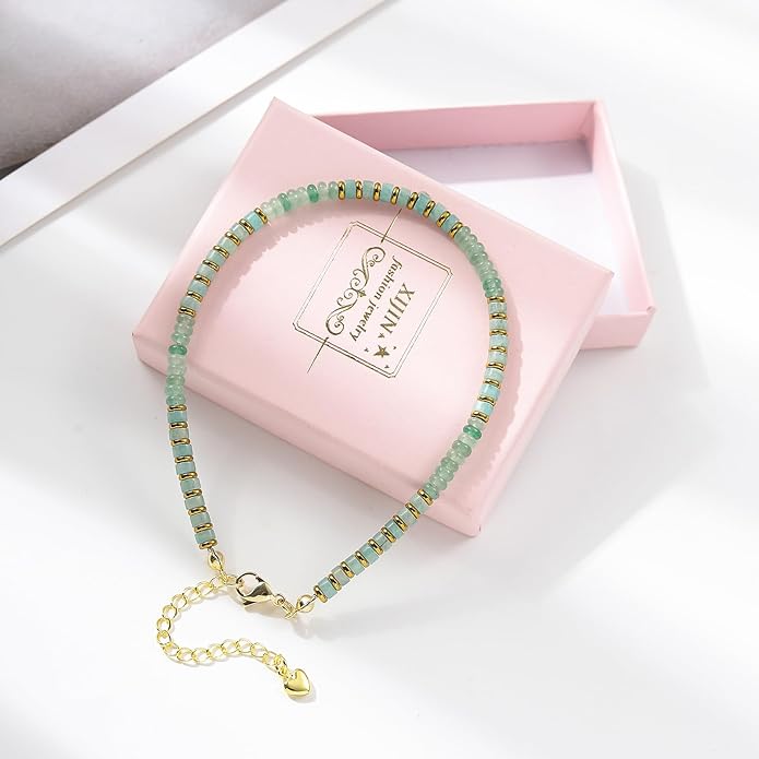 XIJIN Natural Stone Beaded Anklets for Women Handmade Beach Boho Turquoise Beads Ankle Bracelet Jewelry Gift for Her