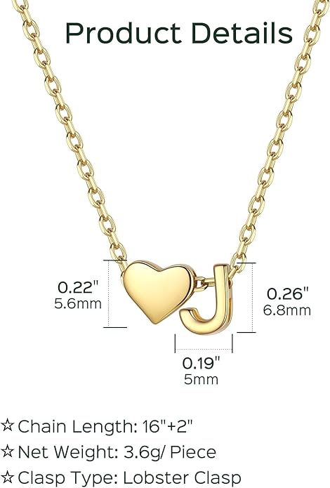 ChicSilver 925 Sterling Silver Heart Initial Necklaces for Women -Dainty Personalized Heart Pendant Letter Alphabet Necklace for Women