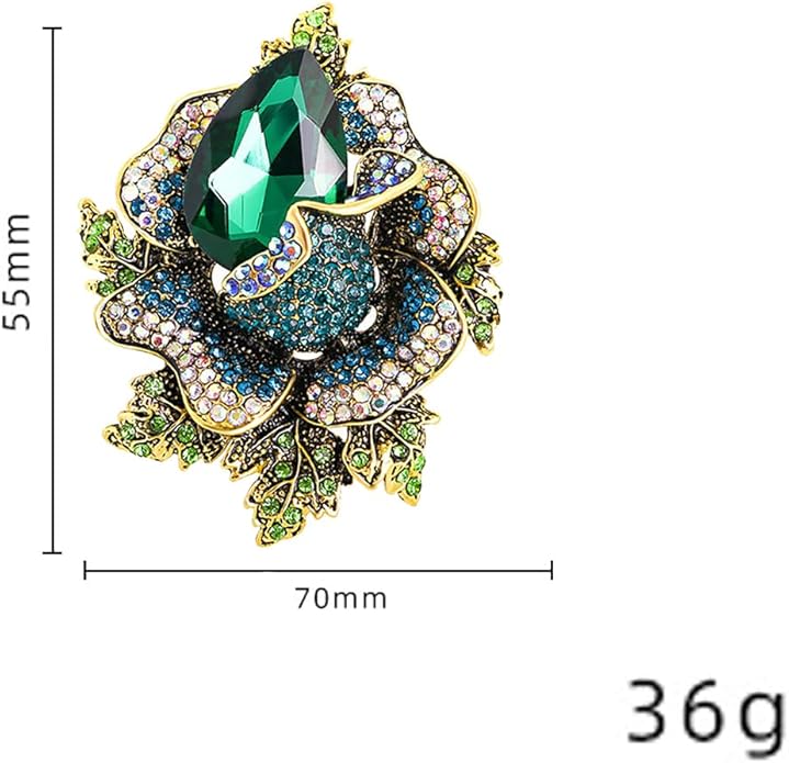 Rhinestone Flower Brooch For Women Crystal Rose Flower Brooch Pin Big Size Rhinestone Crystal Flowers Broochs Stylish Rhinestone Rose Flowers Pin Elegant Clothing Hat Bag Accessories