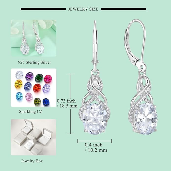 Starchenie 925 Sterling Silver Earrings for Women Infinity Dangle Earrings Amethyst Oval Cut Birthstone Jewelry Gift