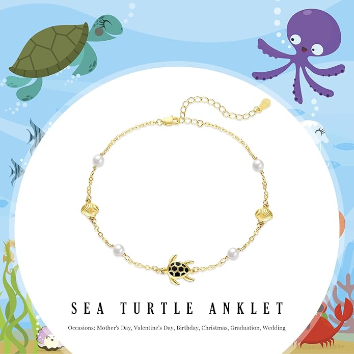 Sea Turtle/Starfish Anklet for Women 925 Sterling Silver Beach Anklet Bracelet Summer Jewelry Ocean Gifts for Beach Lovers Friends