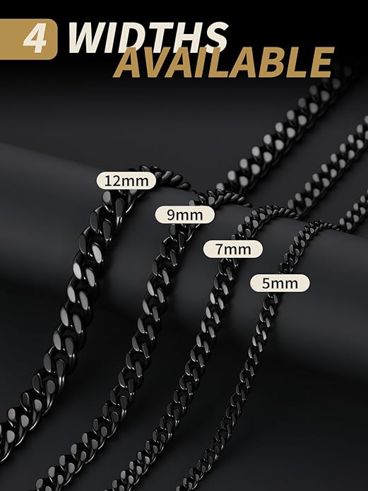FindChic Men Curb Chain Necklace 18K Gold Plated/Stainless Steel/Black Chunky Double Tight Cuban Link Hip Hop Neck Chains for Men Boys 3.5MM/5MM/6MM/7MM/9MM/12MM 14''-30'' 8 Length Options (Send Gift Box)