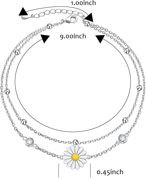 Anklets for Women 925 Sterling Silver Charm Layered Simulated Opal/Moonstone/Daisy/Infinity Summer Beach Ankle Bracelet Foot Chain Jewelry Birthday Valentine's Day Mother's Day Gift