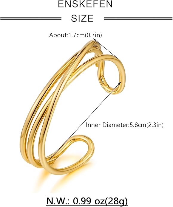 Gold Cuff Bracelet for Women Chunky Multi-layer Cross Wire Open Bracelet Hollow Wide Cuff Bracelets Adjustable Gold Open Cuff Bangle Bracelet