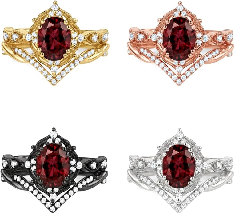 Oval Cut Vintage Gemstone Engagement Rings set for Women S925 Sterling Silver/10K/14K/18K Gold Birthstone Promise Anniversary Bridal Set Ring for her