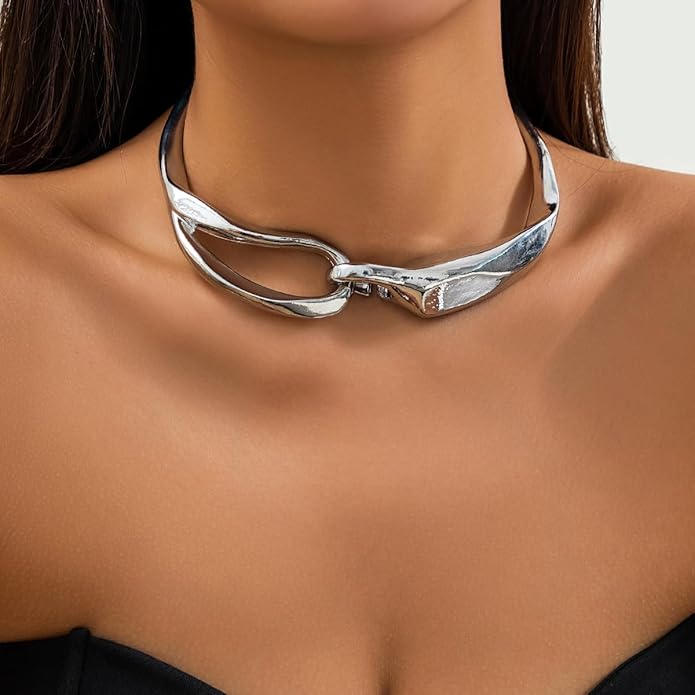 Punk Dripping Water-drop Choker Necklace for Women,Thick Drippy Chain Liquid Metal Collar Necklace Rocker Hip-hop Necklace Cool Metallic Unique Funky Statament Grunge Jewelry