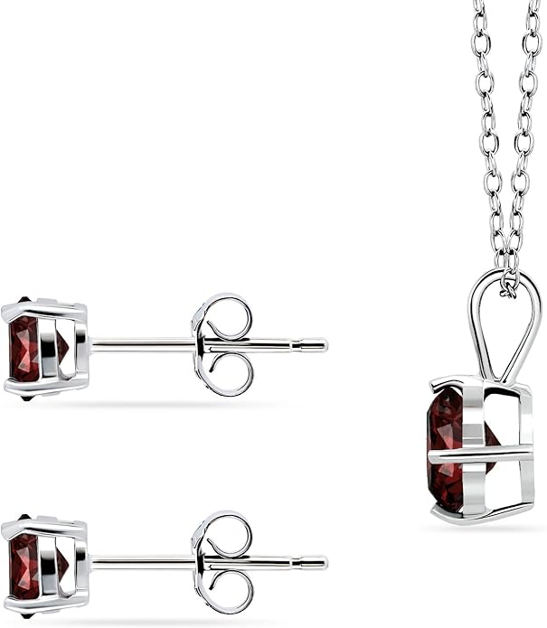 Jewelry Sets for Women, Necklace and Earring Sets for Women, Birthstone Jewelry, Genuine or Synthetic Gemstone, Round Solitaire, Pendant Necklace, Stud Earrings, Sterling Silver Jewelry or Gold Flash