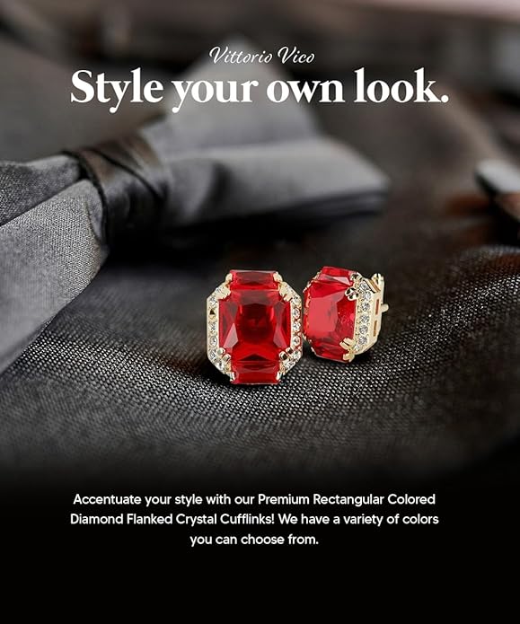 Rectangular Colored Diamond-Flanked Crystal Cuff Links – Tuxedo Suit Accessories, Cufflinks for Men