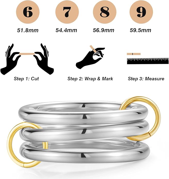 Emibele 14K Gold Plated Stackable Rings for Women, Interlocking Non Tarnish Gold Rings, Silver Dainty Cubic Zirconia Bands, Two-Toned Mixed Metal Stacking Band, Trendy Jewelry Gifts for Women