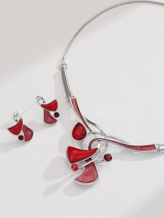 Chunky Statement Jewelry Set Vintage Retro Leaf Flower Floral Geometric Bohemian Boho Bib Necklace Earring Set Fashion Costume Jewelry for Women Girls Wedding Party Prom Unique Gift