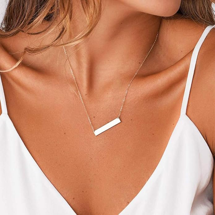 Turandoss Dainty Layered Choker Necklace, Handmade Y Pendant Necklace Multilayer Bar Disc Necklace Adjustable Layering Choker Necklaces for Women