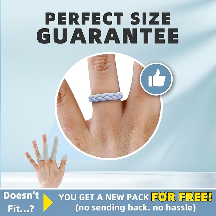 Egnaro Women's Silicone Stackable Rings 3.5mm Wide 2mm Thick, Rubber Flexible Hypoallergenic Wedding Bands For Workout Leaf Braided Fashion