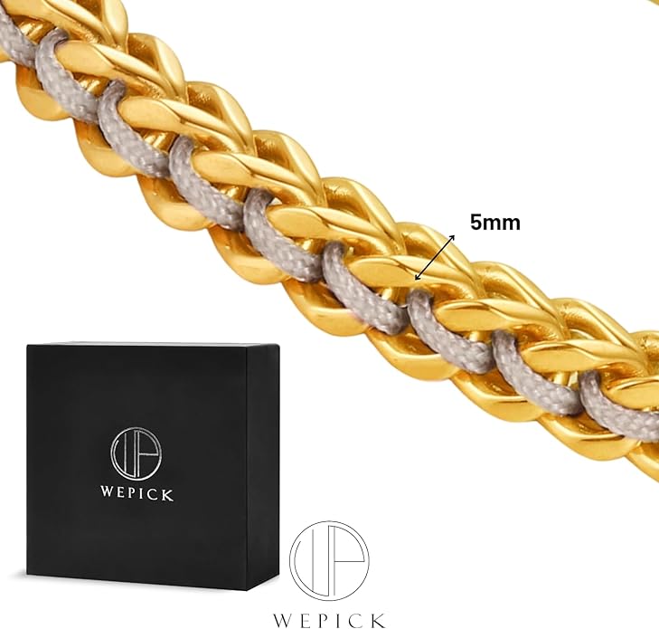 Gold-Plated Bracelets for Men 18K Gold Plated Franco Link Chain Stainless Steel Bracelet Adjustable Bracelet Mens Jewelry Birthday Gift