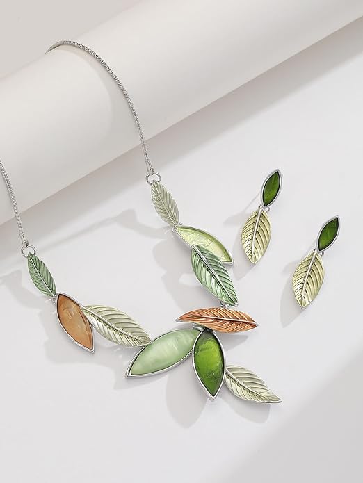 Vintage Chunky Statement Jewelry Set Retro Leaf Floral Geometric Bohemian Boho Bib Necklace Earring Set Fashion Costume Jewelry for Women Girls Wedding Party Prom Unique Gift