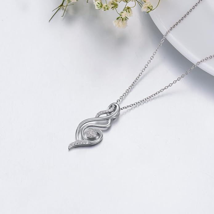 ZBA Natural Diamond Infinity Necklace for Women, 14K White Gold Plated Sterling Silver Diamond Eternal inifnity Pendant Necklaces Jewelry, Birthday Christmas Gifts for Mom Her Wife(Color F-G/Clarity I1-I2)