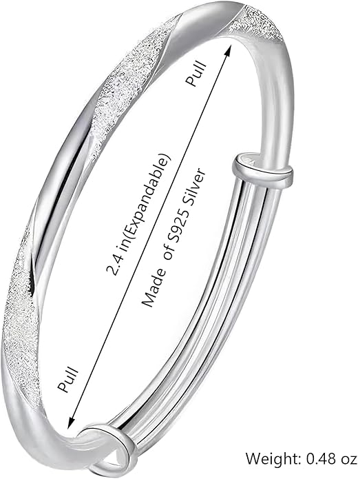 S925 Silver Bangle Bracelet for Women, Elegant Women‘s Sterling Silver Bracelet Bangle Adjustable 6.4-7.8 inches Small Size