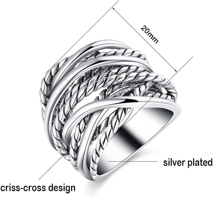 Wide Band Rings Twisted Rope Ring Two-Tone Mixed Metal Braided Statement Rings Fashion Jewelry for Women