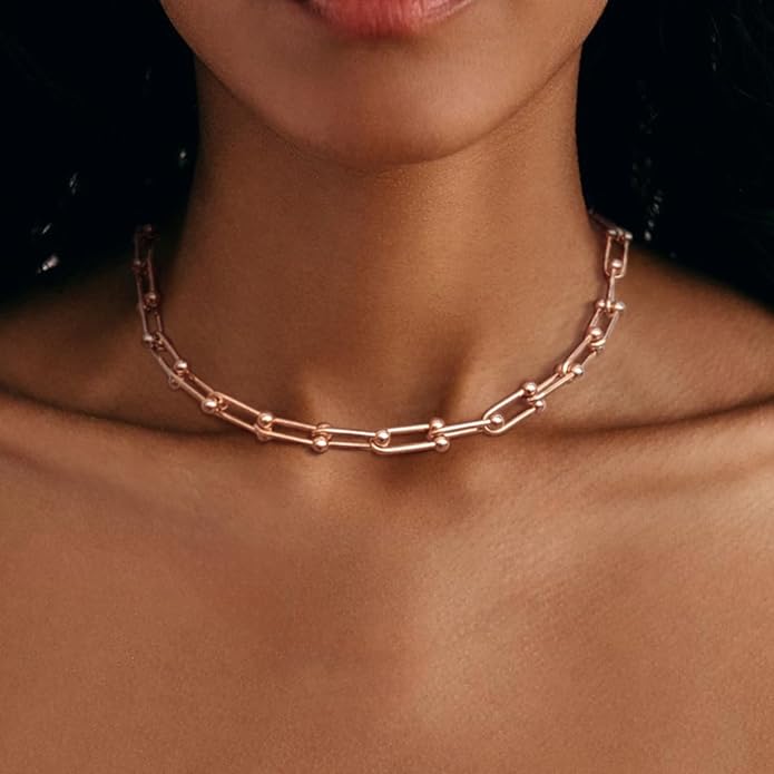 Choker Necklace for Women Men Trendy | Sterling Silver Plated Necklace 14K Gold Plated Chunky Necklaces Thick Cuban Link Chain Hypoallergenic Statement Paperclip Necklace Punk Fashion Jewelry