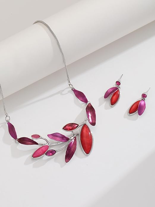 Vintage Chunky Statement Jewelry Set Retro Leaf Floral Geometric Bohemian Boho Bib Necklace Earring Set Fashion Costume Jewelry for Women Girls Wedding Party Prom Unique Gift