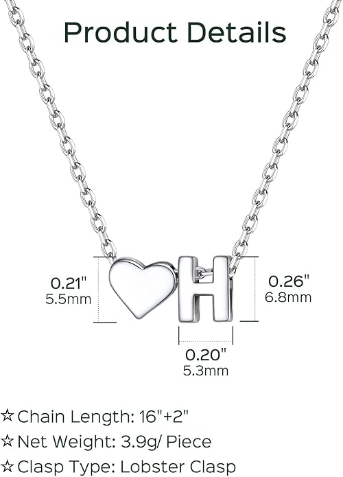 ChicSilver 925 Sterling Silver Heart Initial Necklaces for Women -Dainty Personalized Heart Pendant Letter Alphabet Necklace for Women